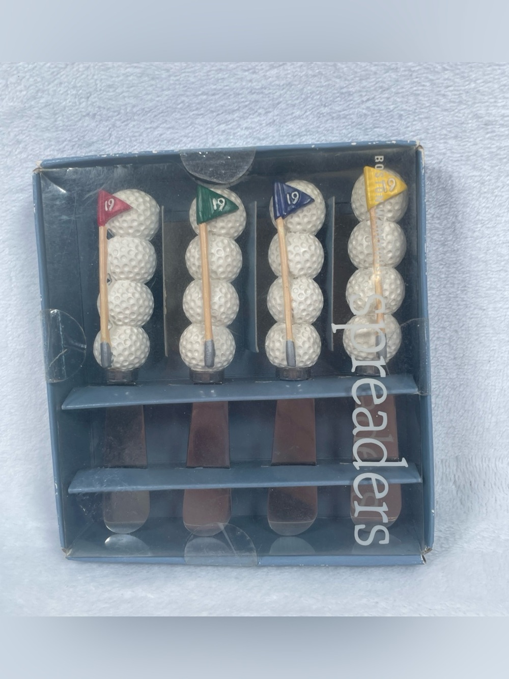 Boston Warehouse TEE TIME Golf Stainless Steel Cheese Spreaders - NEW Open Box!